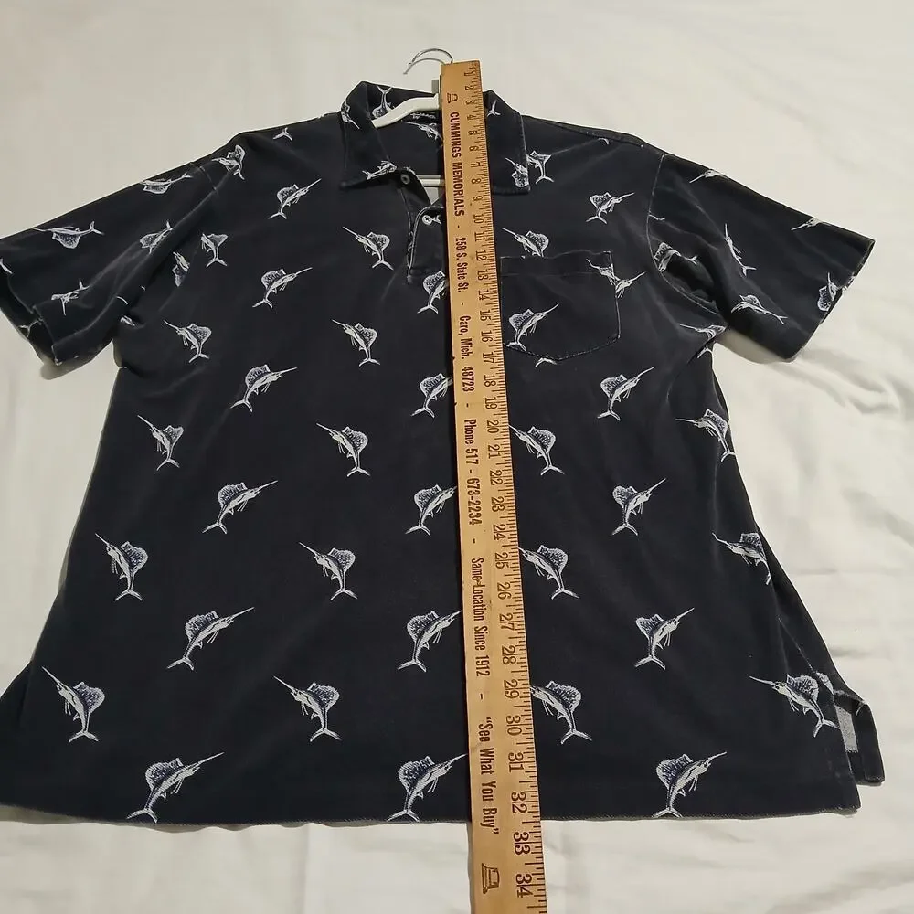 VTG POLO by Ralph Lauren large Navy Blue 100% cotton SAILFISH polo short-sleeved